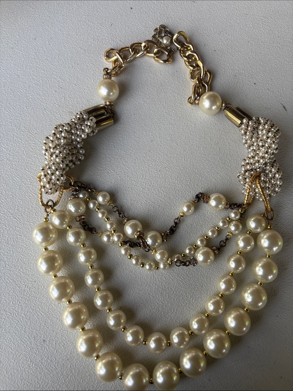 Elegant Gold & Pearl Multi-Strand Necklace